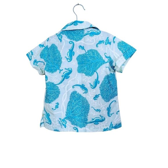 Bahama Prints Boys Button Up Shirt Blue Seahorses Pockets Made In The Bahamas - Picture 2 of 4
